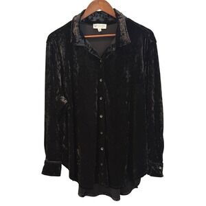 Jessica Simpson Black Velvet Button Up Long Sleeve Witchy Goth Shirt size Large